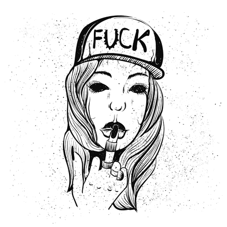 Hip Hop music girl. Pretty Young Urban Rap Girl. Lady Vector artwork. Doodle